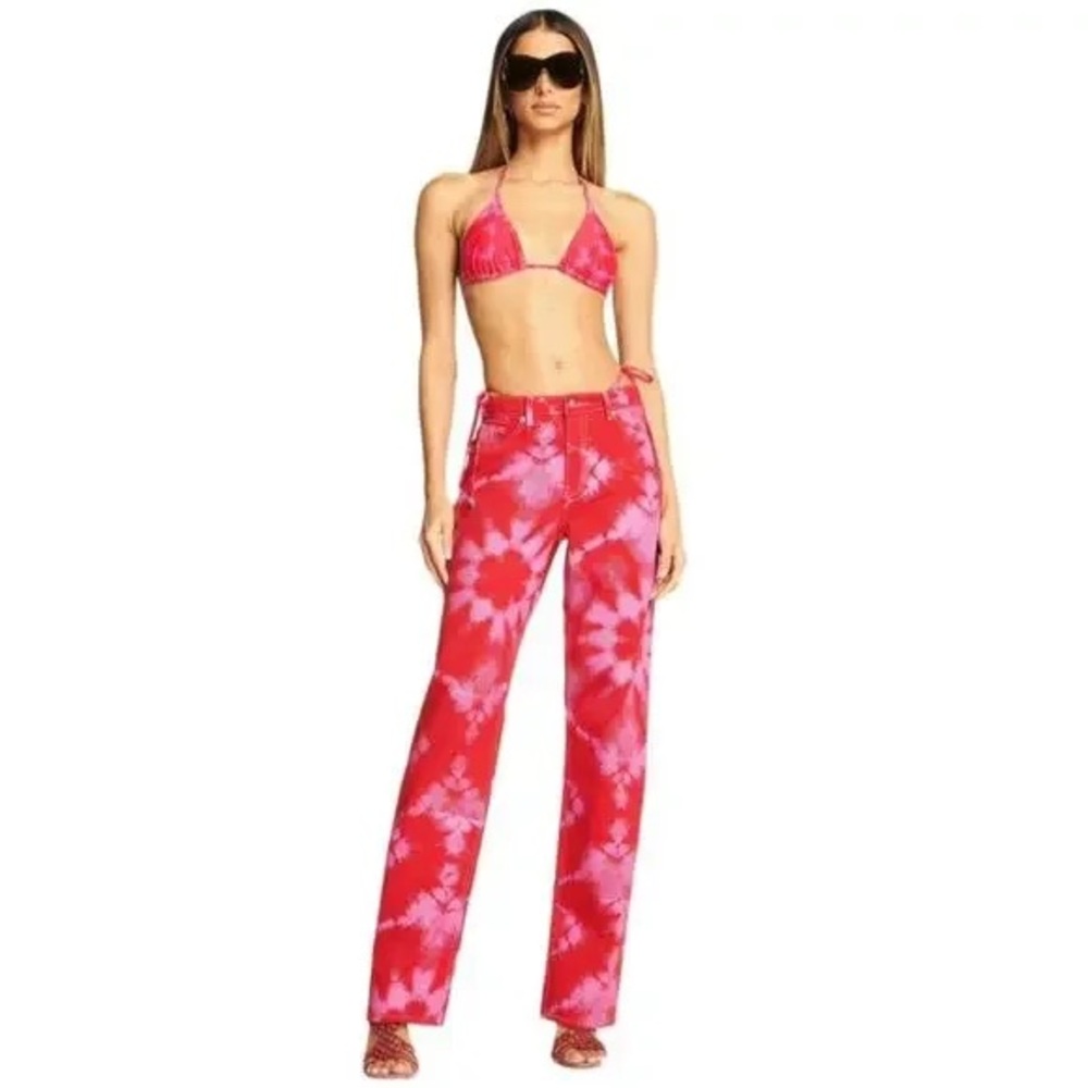 I.AM.GIA Balin High Rise Straight Leg Jean Red Pink Tie Dye Size XXS